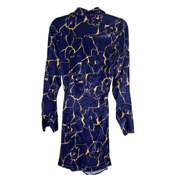 ASTR The Label Satin Floral Wrap Dress Navy Gold Long Sleeve Mini Size Small - Picture 6 of 11